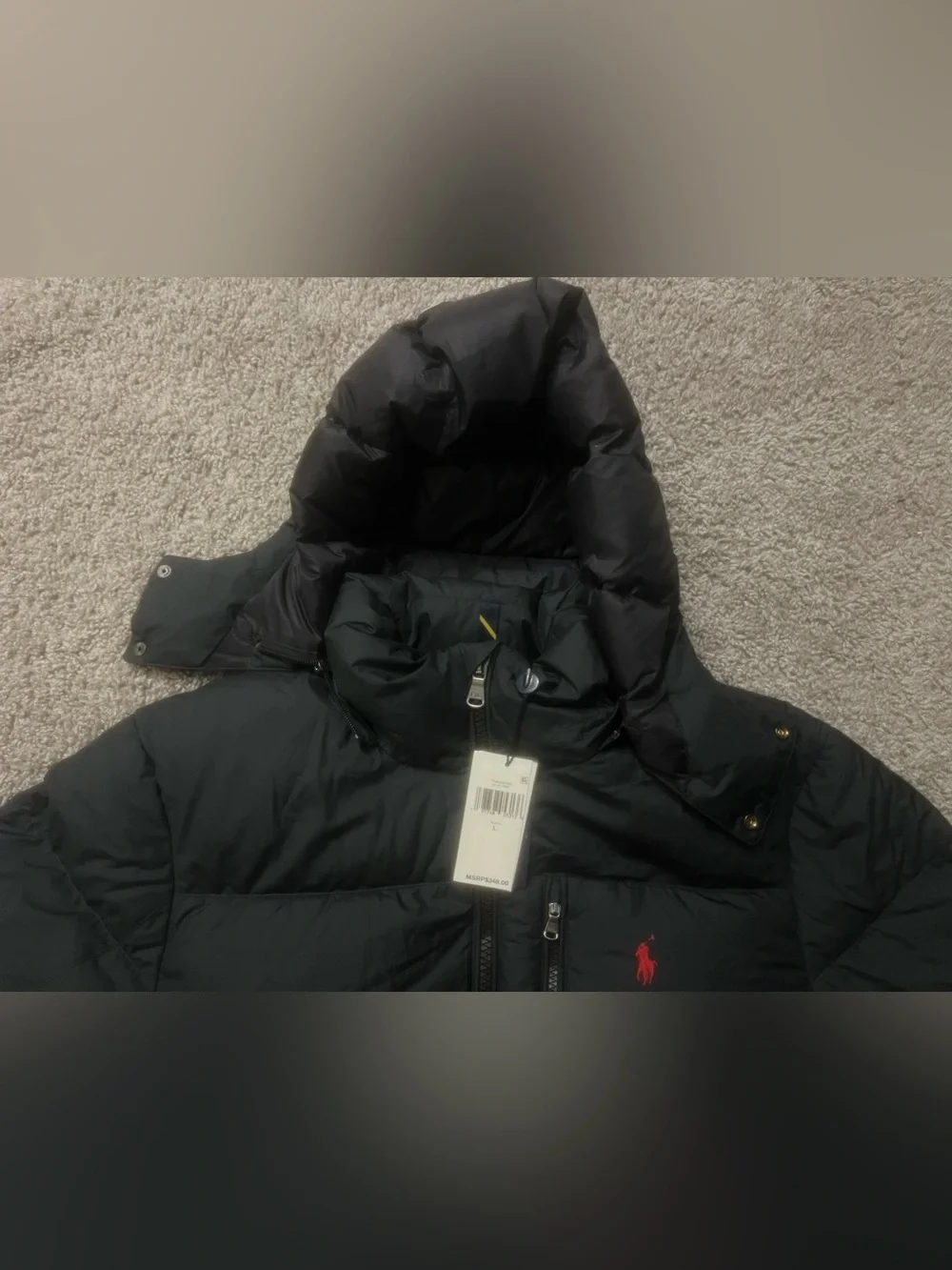 Polo Ralph Lauren The Gorham Down Hooded Zip Up Puffer Jacket Black Mens Size L